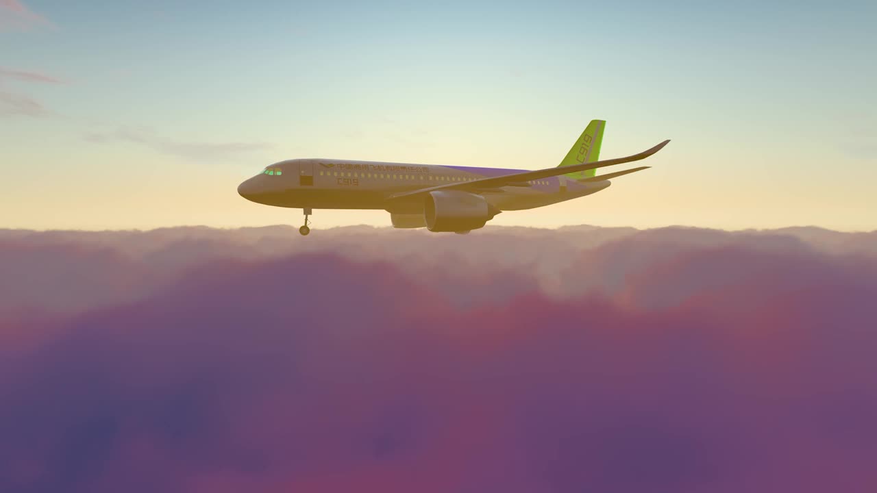 在中国制造的C919的云上飞行