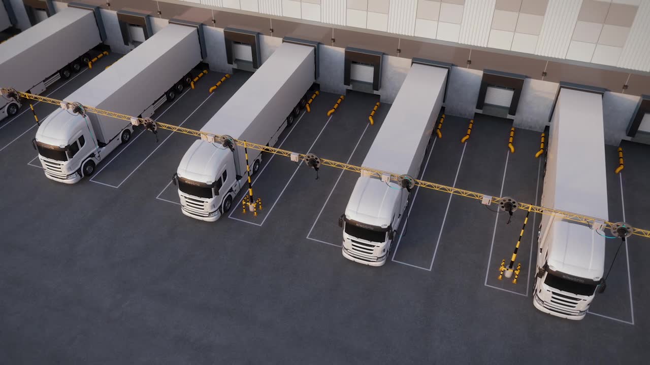 詳情圖-通用電動(dòng)半掛車(chē)在倉(cāng)庫(kù)或物流中心前充電
