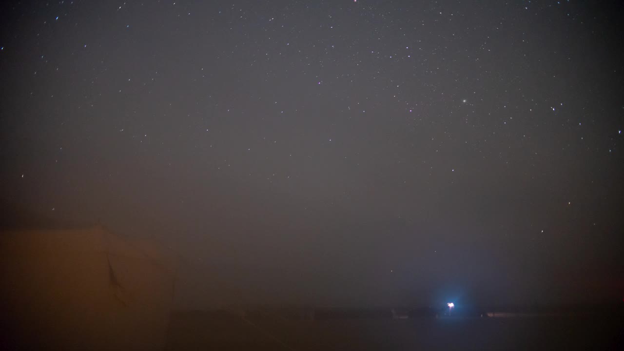 空旷的沙漠中骆驼农场营地上空夜空银河的流逝