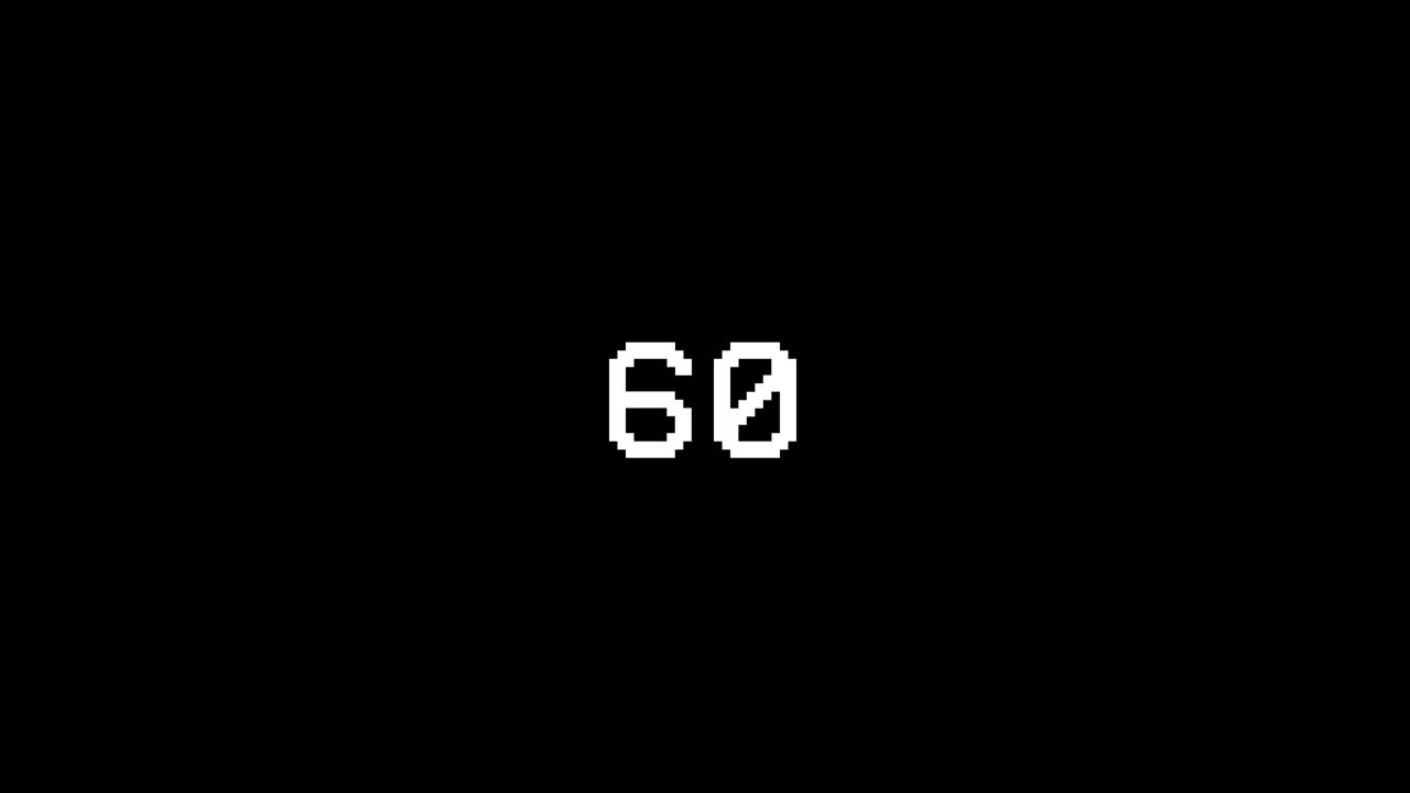 60秒8位倒计时，待机动画，像素数从60到0，视频过渡效果