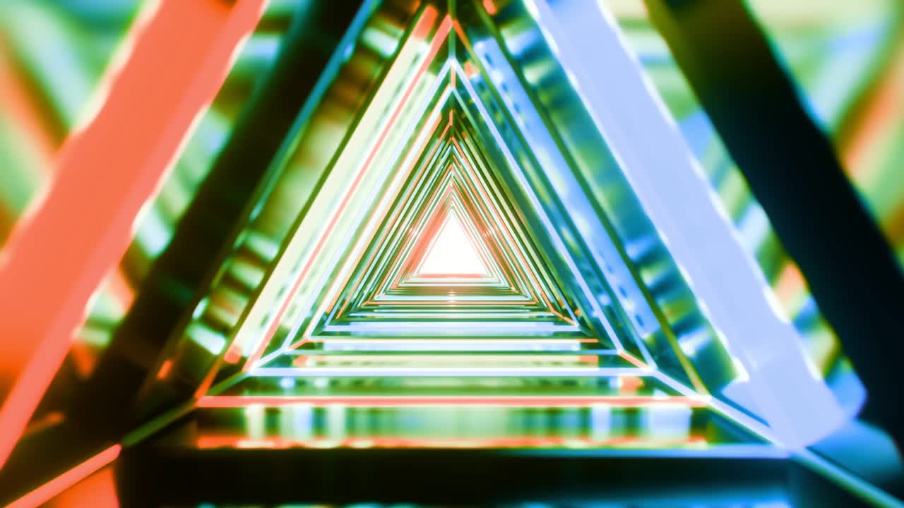 未来的科幻三角形隧道，霓虹彩灯，循环动画