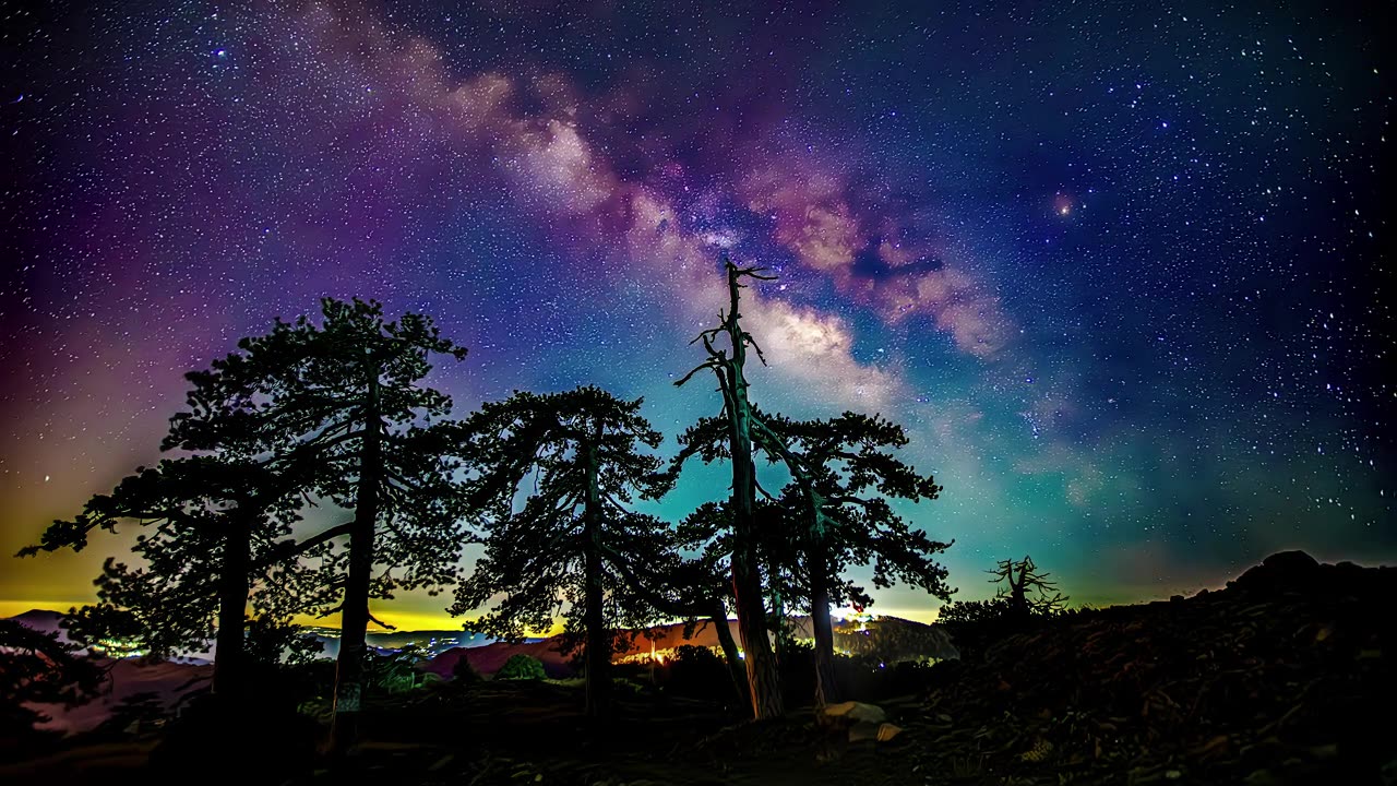 詳情圖-彩色的銀河在營地上方漆黑的夜空中流逝