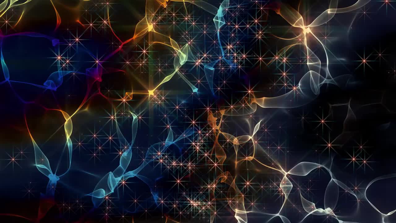 4k彩色闪闪发光的星星波浪动画背景