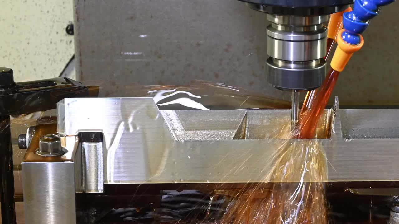 数控铣床用油冷却液法切割轮胎模具零件。