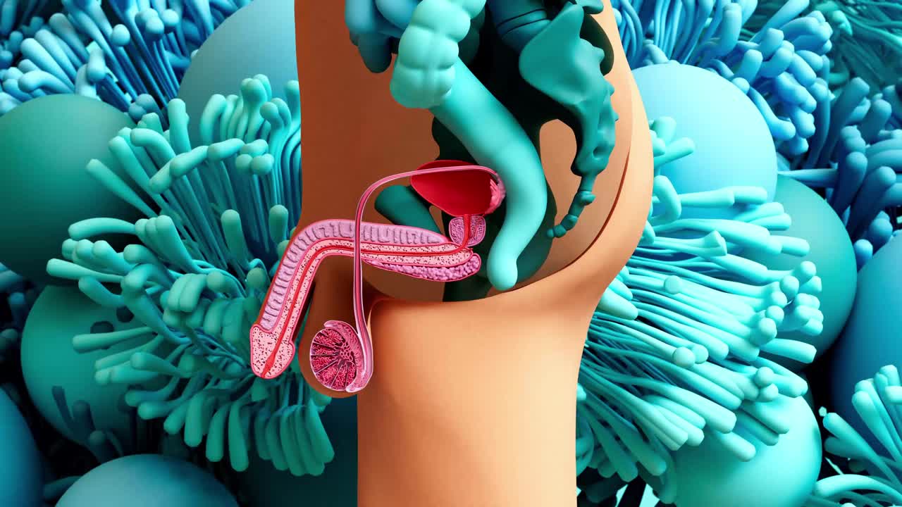 精子之路，精子的旅程，从它们的产生、精子发生到射精。精管，附睾，输精管，射精管，前列腺，尿道，尿道。