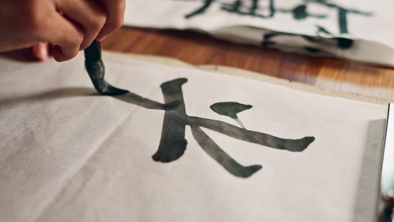詳情圖-手，毛筆寫作和古代字體的藝術(shù)和腳本，書法和特寫與字母。日本，創(chuàng)意和復(fù)古工具，畫筆和人筆畫與傳統(tǒng)文具