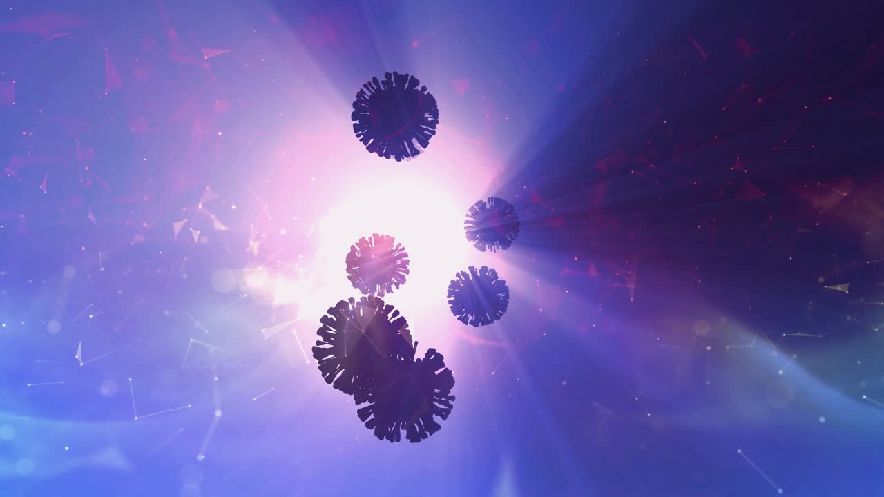 未来的3d冠状病毒和六边形键动画。