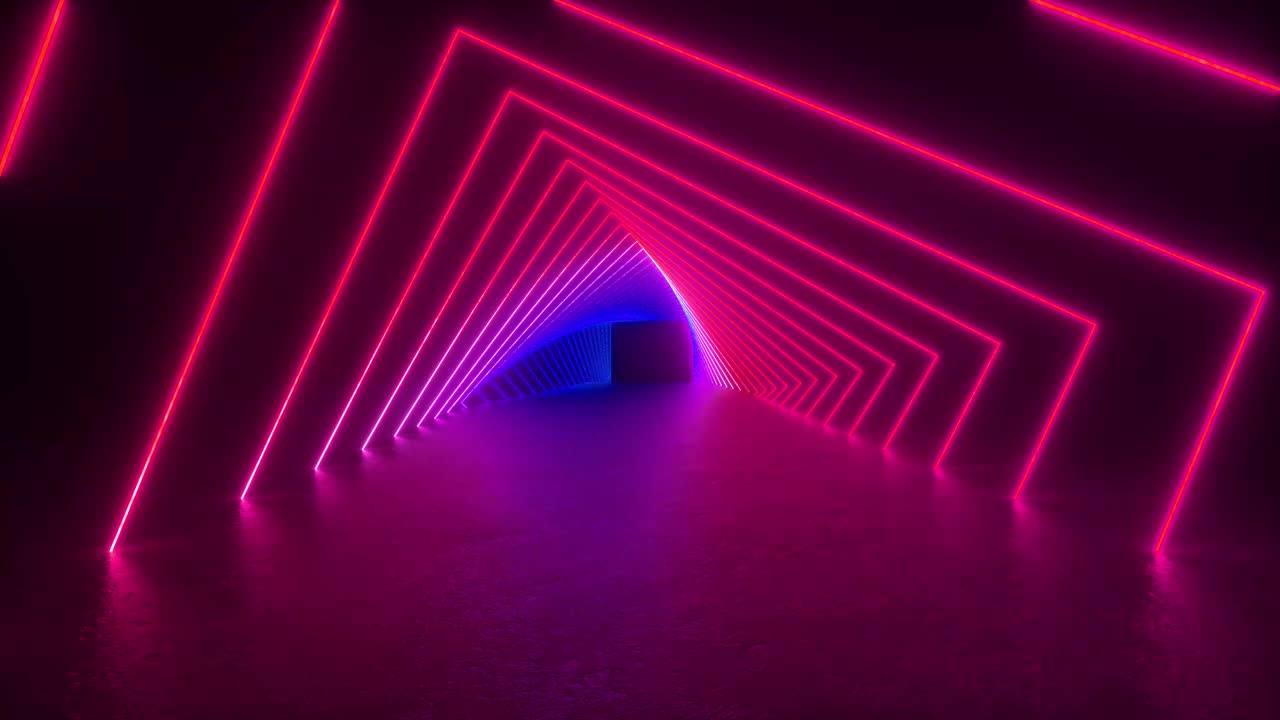 暗室中的霓虹灯隧道