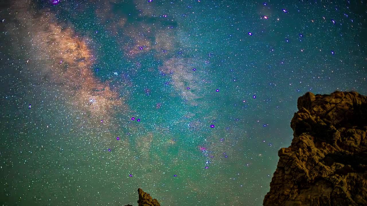 詳情圖-銀河的時(shí)間流逝，夜空中的星星在落基山頂上移動(dòng)