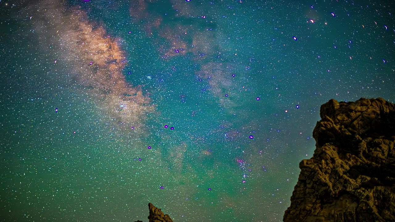 詳情圖-銀河的時(shí)間流逝，夜空中的星星在落基山頂上移動(dòng)
