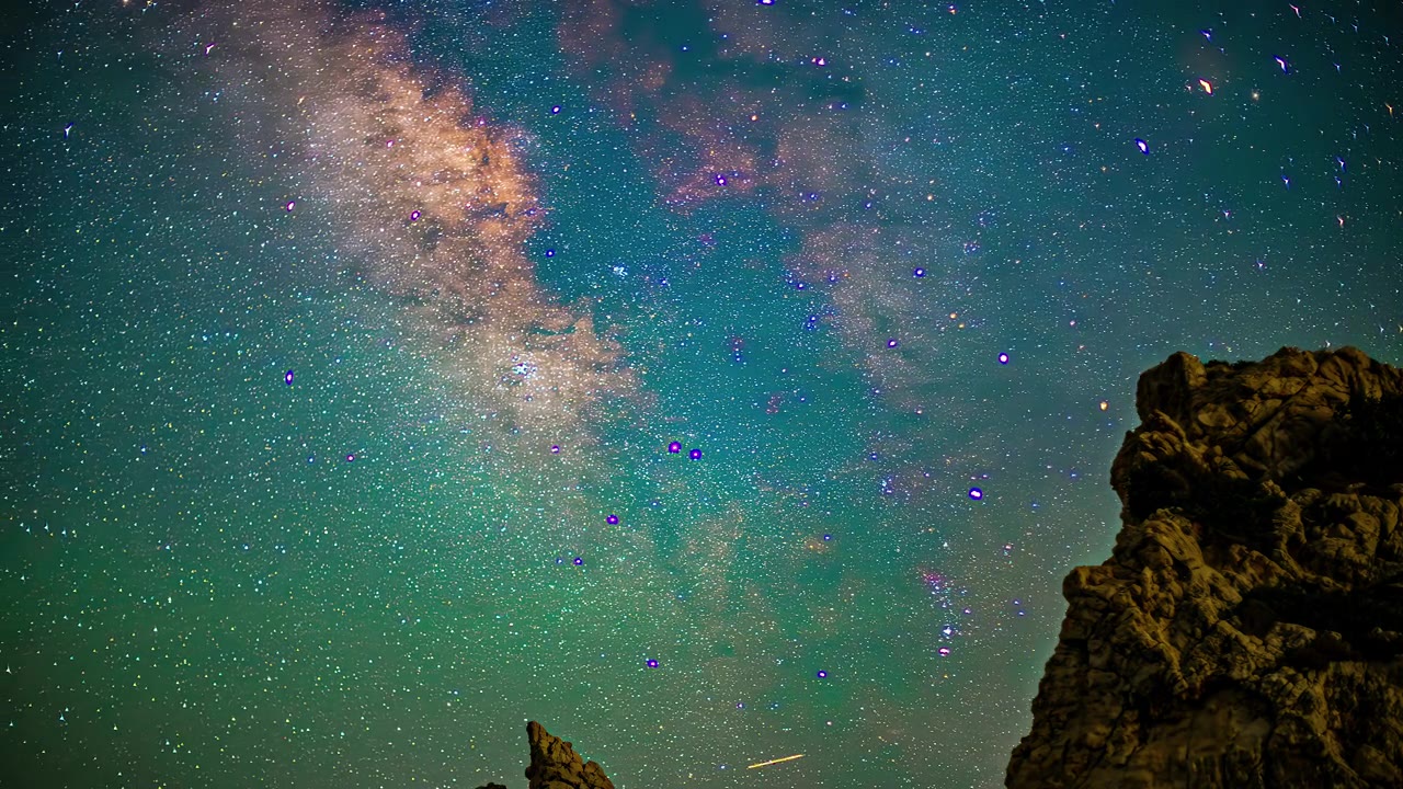 詳情圖-銀河的時(shí)間流逝，夜空中的星星在落基山頂上移動(dòng)