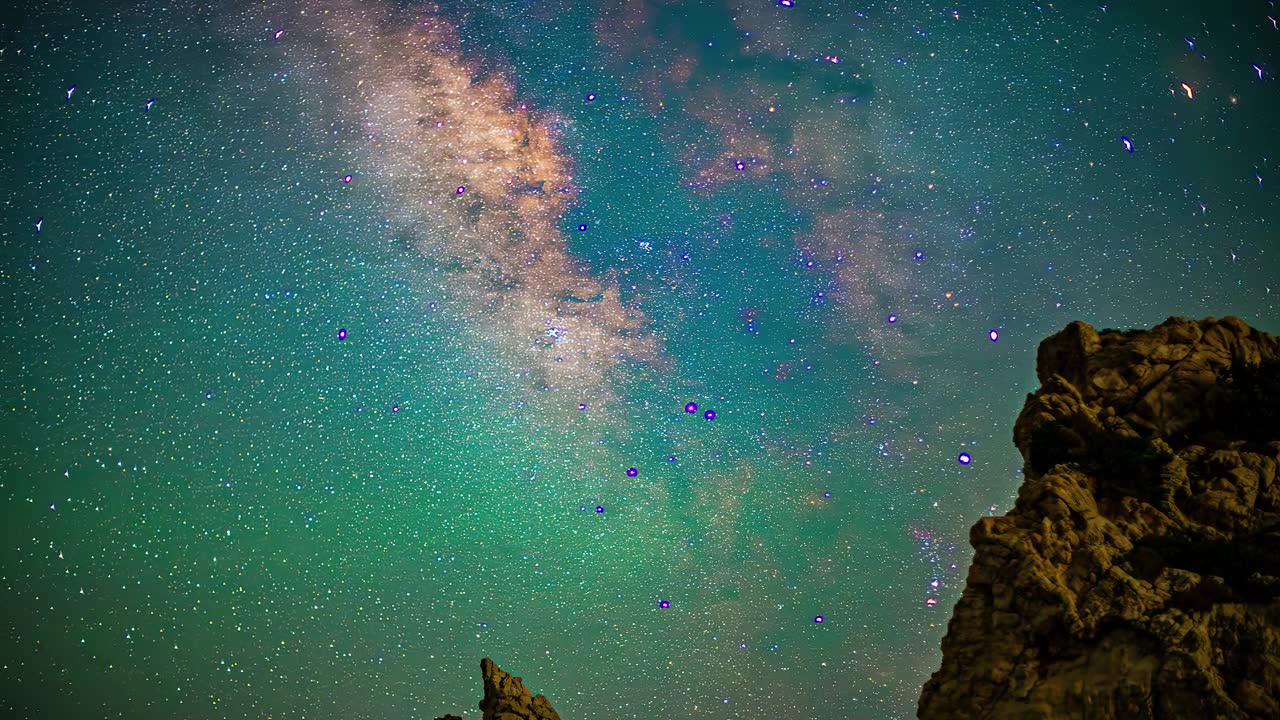 詳情圖-銀河的時(shí)間流逝，夜空中的星星在落基山頂上移動(dòng)