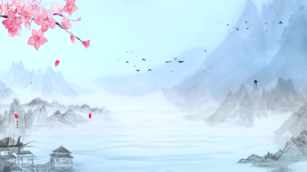 詳情圖-中國(guó)傳統(tǒng)的，中國(guó)畫(huà)以水墨在山間以花、樹(shù)、鳥(niǎo)、河為背景的藝術(shù)品。中國(guó)山水畫(huà)、風(fēng)景藝術(shù)品、煙山、中國(guó)畫(huà)風(fēng)格