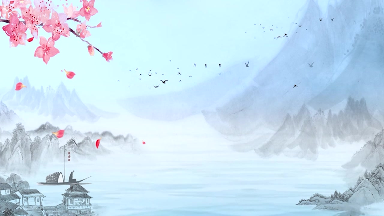 詳情圖-中國(guó)傳統(tǒng)的，中國(guó)畫(huà)以水墨在山間以花、樹(shù)、鳥(niǎo)、河為背景的藝術(shù)品。中國(guó)山水畫(huà)、風(fēng)景藝術(shù)品、煙山、中國(guó)畫(huà)風(fēng)格