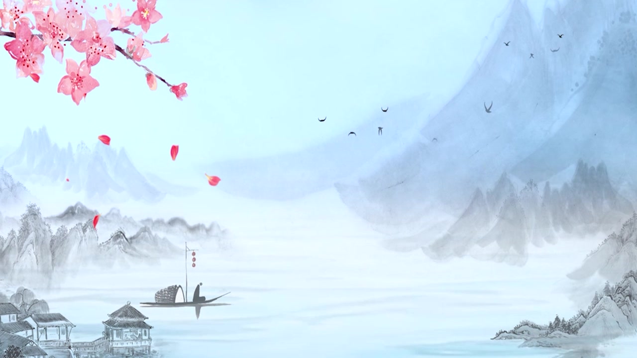 詳情圖-中國(guó)傳統(tǒng)的，中國(guó)畫(huà)以水墨在山間以花、樹(shù)、鳥(niǎo)、河為背景的藝術(shù)品。中國(guó)山水畫(huà)、風(fēng)景藝術(shù)品、煙山、中國(guó)畫(huà)風(fēng)格