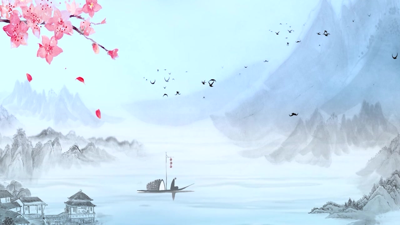 詳情圖-中國(guó)傳統(tǒng)的，中國(guó)畫(huà)以水墨在山間以花、樹(shù)、鳥(niǎo)、河為背景的藝術(shù)品。中國(guó)山水畫(huà)、風(fēng)景藝術(shù)品、煙山、中國(guó)畫(huà)風(fēng)格