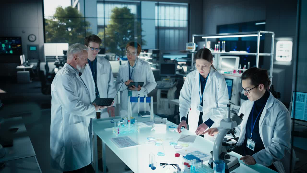 博士教授教授一群理科生基因治疗和生物工程的基础知识。为实践教育和技术示范创造条件实验室主任