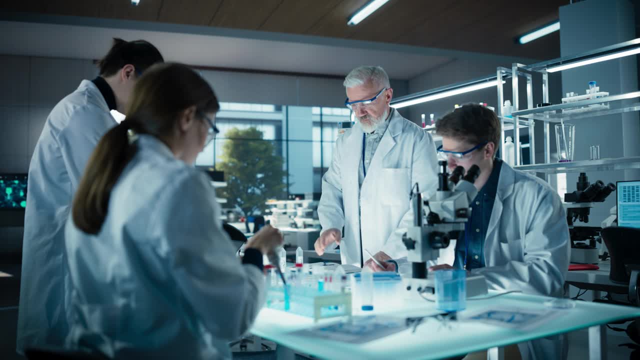 博士教授教授一群理科生基因治疗和生物工程的基础知识。为实践教育和技术示范创造条件实验室主任
