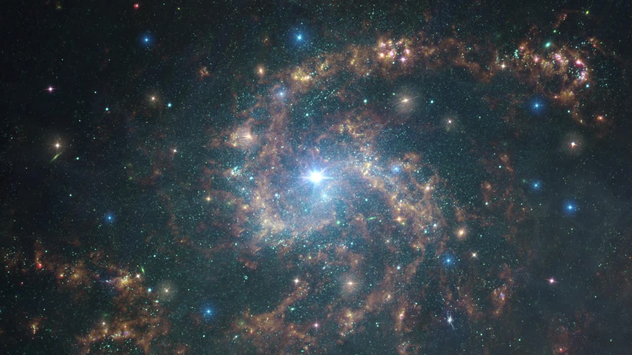 NGC2283是大犬座的一个螺旋星系，在太空中穿越恒星场，4K 3D科学电影。这张图片的元素由美国宇航局提供。