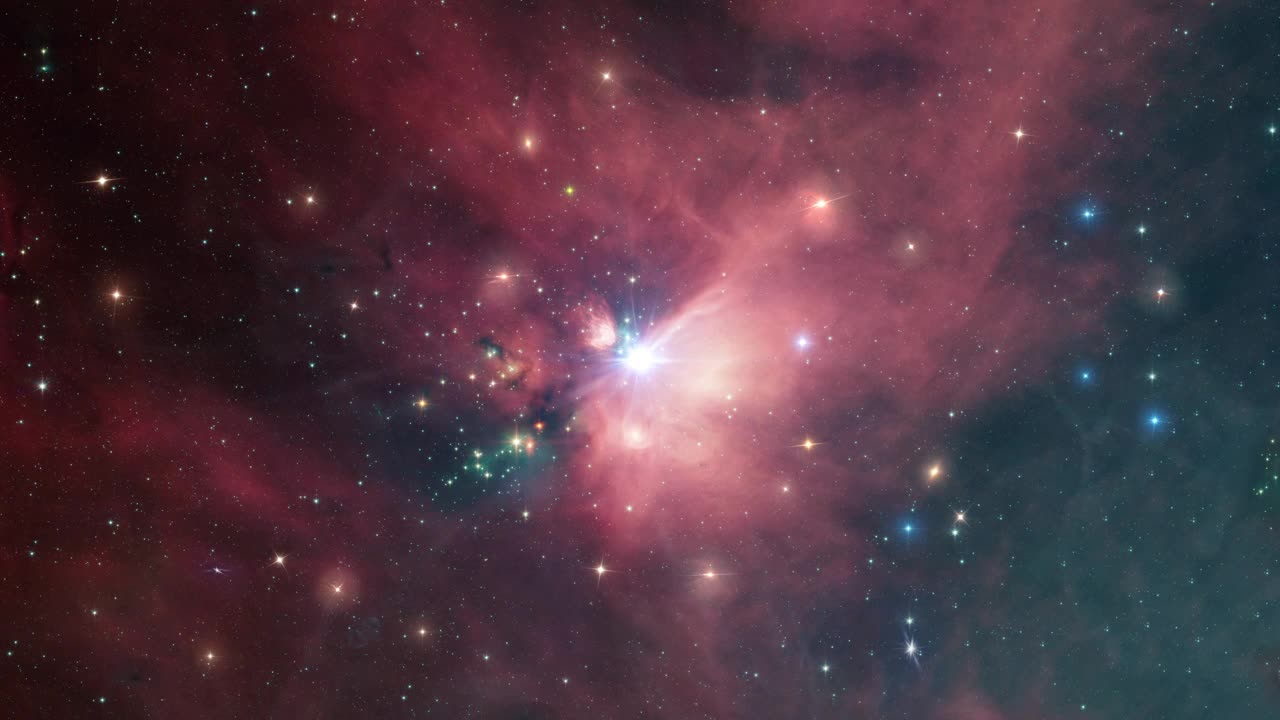 太空旅行蛇夫座星云复合体的星际云与不同的星云。在太空中穿越恒星场，拍摄科学电影的4K 3D。这张图片的元素由美国宇航局提供。