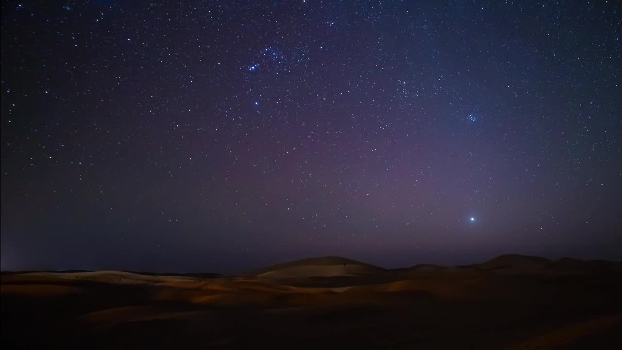 摩洛哥撒哈拉沙漠的星空延时广角镜头