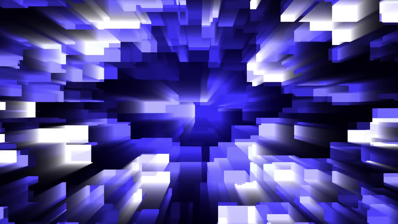 抽象动画马赛克背景。由发光块组成的抽象技术背景。分形几何:由发光的彩色块组成的入口。科幻或高科技背景。4 k动画。