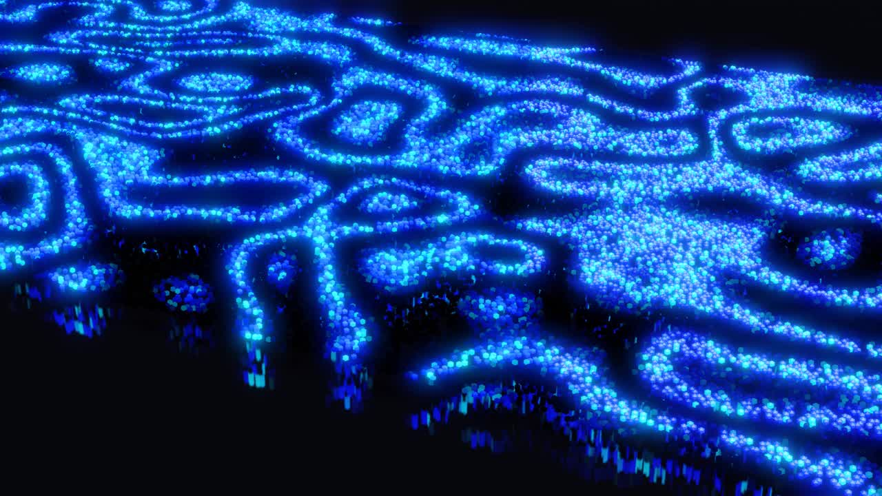 3d抽象蓝色科幻背景。发光粒子形成波浪状表面，光波和色波穿过粒子，在表面形成美丽的图案。现代运动设计在nft风格。