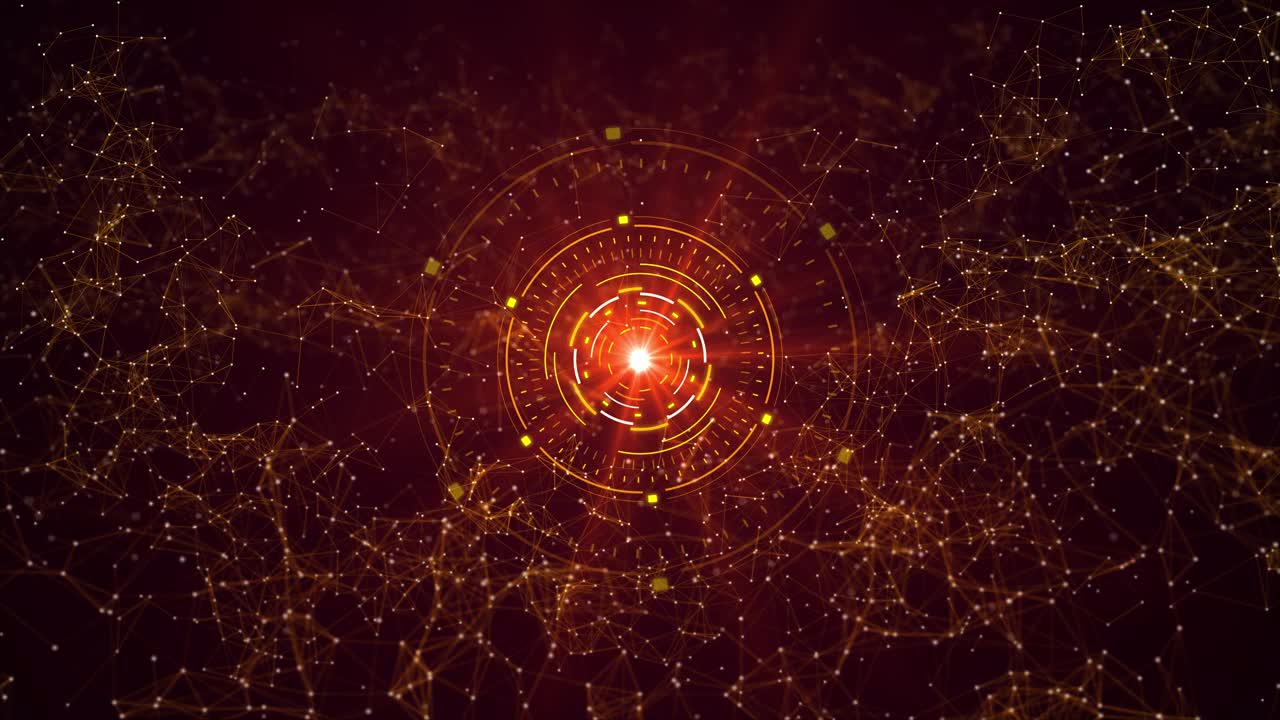 红色丛背景与连接的线和点。Plexus几何效应。数字数据紧急警报。