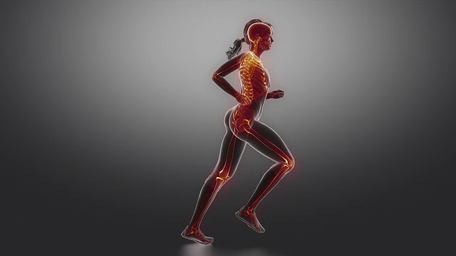 跑步女人的慢动作与骨架在循环