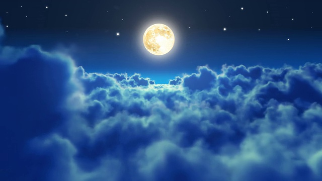 详情图-在有月亮的夜晚飞过云。循环。