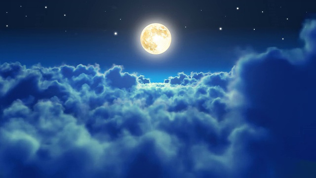 详情图-在有月亮的夜晚飞过云。循环。