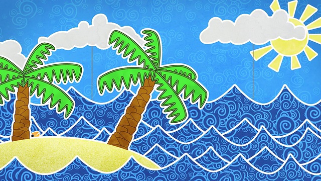 热带岛屿和棕榈树循环动画