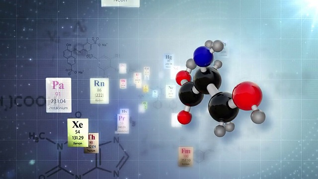 具有元素周期表和化学公式的分子结构