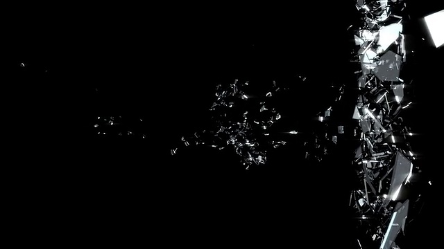 破碎玻璃:侧视图破坏，慢动作
