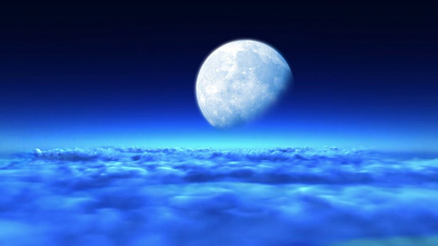美丽的夜晚飞过云朵飞向月亮
