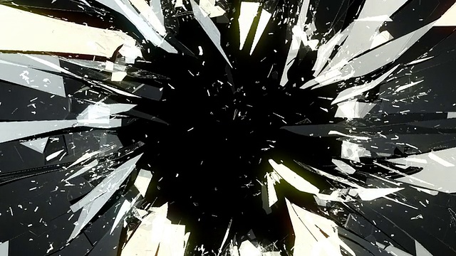黑色玻璃碎裂，慢动作。α