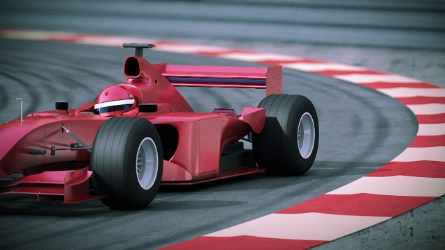 F1红色bolide在慢动作。美丽的3 d动画。