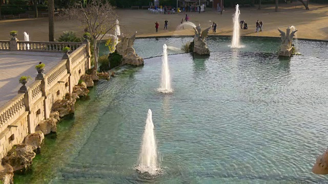 喷泉俯视图喷泉PARC de la ciutadella 4k巴塞罗纳西班牙