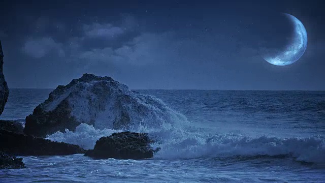 詳情圖-幻想的海景和海浪撞擊巖石。