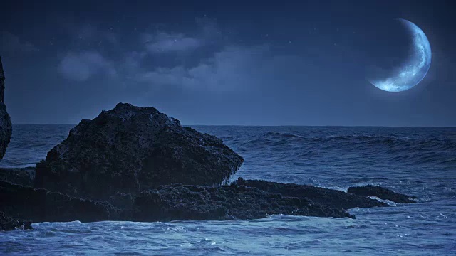 詳情圖-幻想的海景和海浪撞擊巖石。