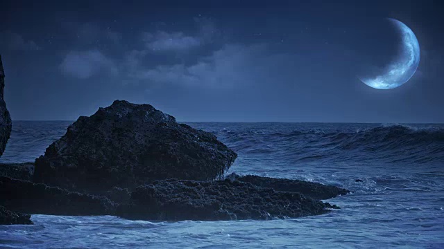 詳情圖-幻想的海景和海浪撞擊巖石。