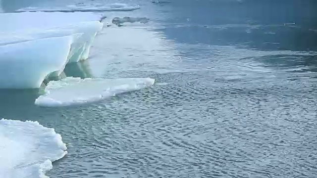 冰岛Jokulsarlon冰川泻湖上的浮冰崩解