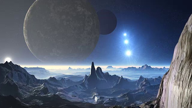 行星外星人，两个卫星和UFO
