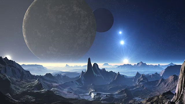 详情图-行星外星人，两个卫星和UFO