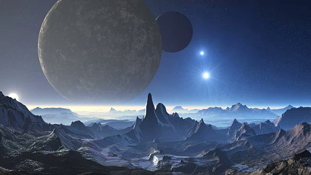 详情图-行星外星人，两个卫星和UFO