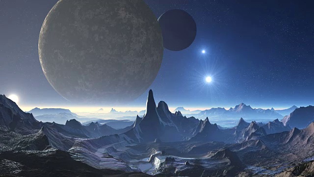 详情图-行星外星人，两个卫星和UFO