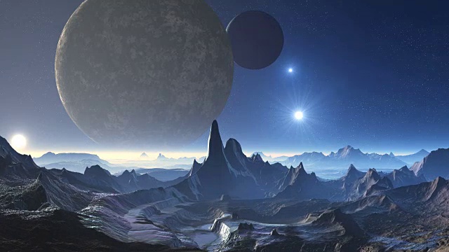 详情图-行星外星人，两个卫星和UFO