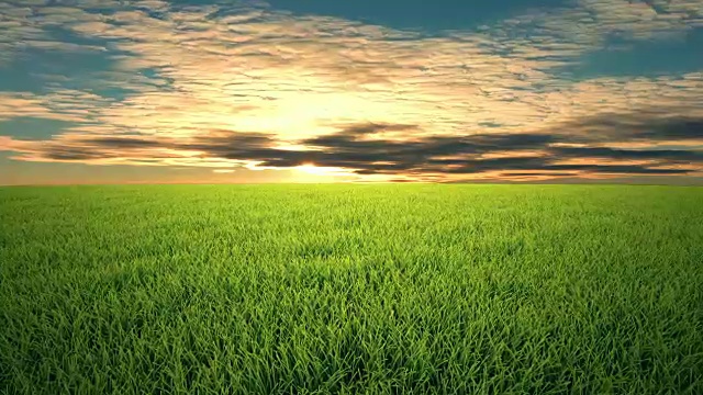 飞越草地，日落，云景