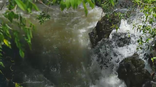靠近，在一条河上面，表示由瀑布增加而产生的水流