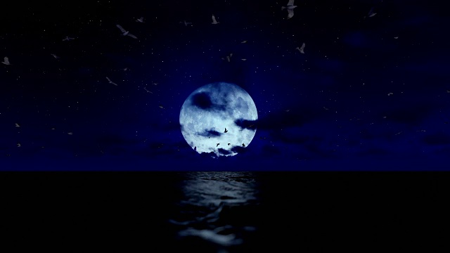 波涛汹涌的大海和流云，满月，包括声音